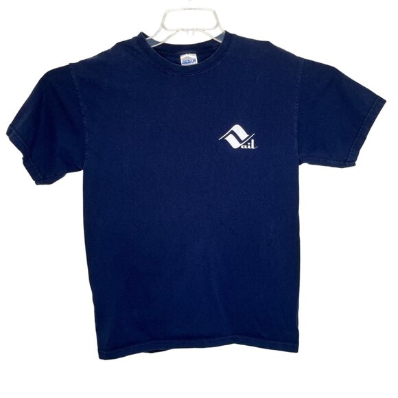 Gildan Medium Blue Ultra Cotton Tee Vail Logo Comfy Casual Shirt 66e - Picture 1 of 6